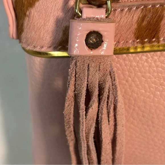 Vintage Original by Sharif Pink Leather‎ / Fur Crossbody Bag Purse with Tassel - Picture 9 of 11